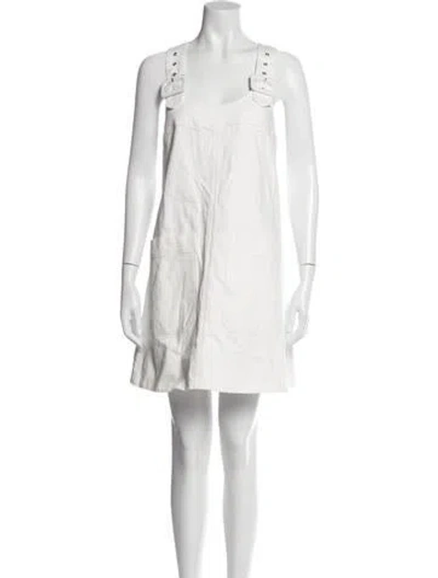 Pre-owned Lee Mathews Square Neckline Mini Dress In White