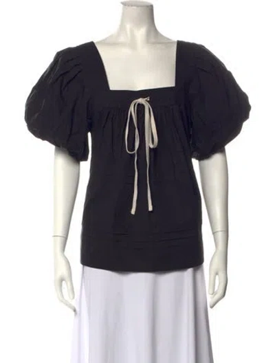 Pre-owned Lee Mathews Square Neckline Short Sleeve Blouse In Black