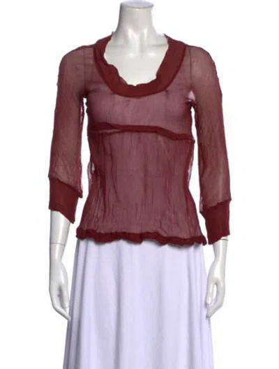 Pre-owned Lee Mathews Square Neckline Three-quarter Sleeve Top In Orange