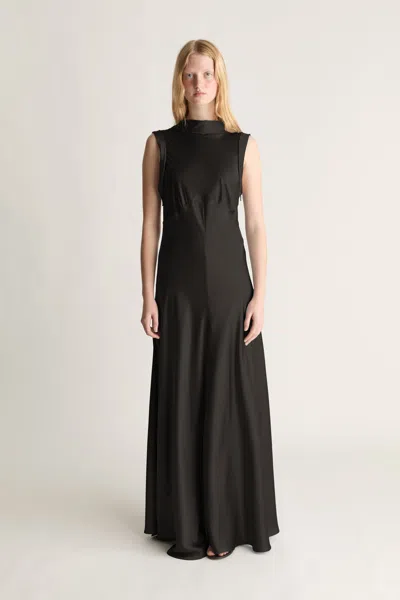 Lee Mathews Stella Silk Satin Drape Dress In Black