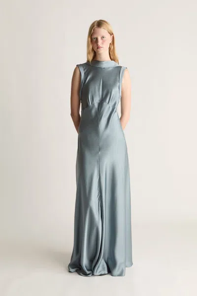 Lee Mathews Stella Silk Satin Drape Dress In Steel