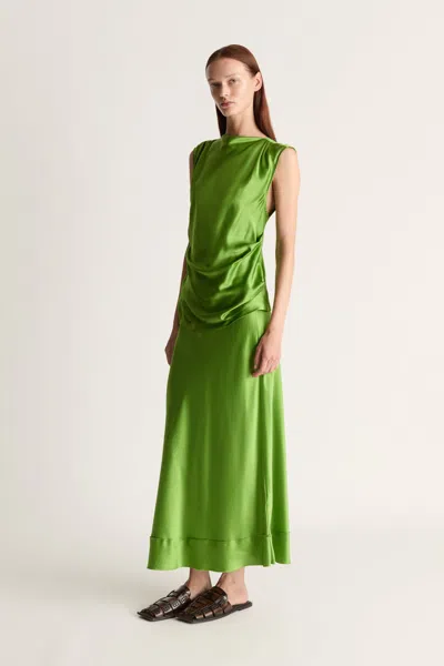 Lee Mathews Stella Silk Satin Drape Top In Apple