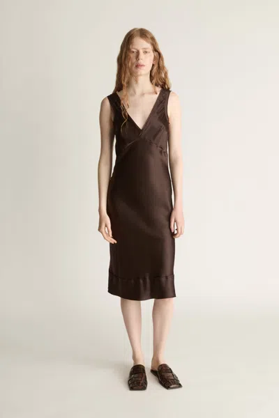 Lee Mathews Stella Silk Satin Dress In Brown