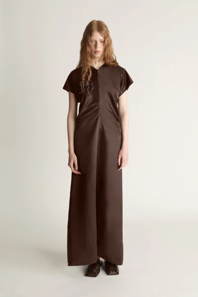 Lee Mathews Stella Silk Satin Maxi Dress In Brown