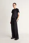 Shop Lee Mathews Stella Silk Satin Pant In Midnight