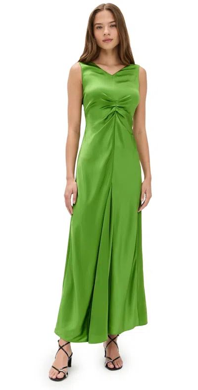 Lee Mathews Stella Silk Satin Ruched Dress Apple
