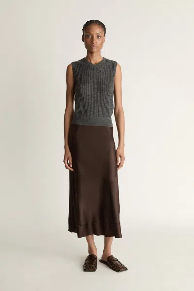 Lee Mathews Stella Silk Satin Skirt In Brown