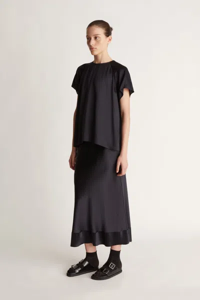 Lee Mathews Stella Silk Satin Skirt In Midnight