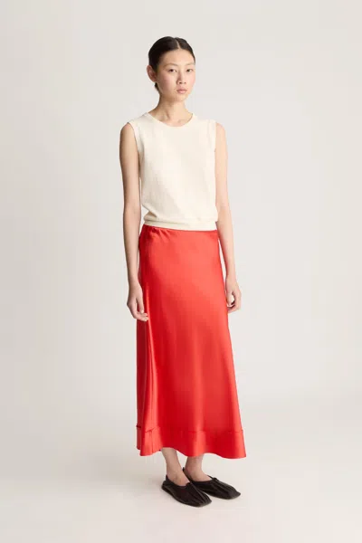 Lee Mathews Stella Silk Satin Skirt In Red