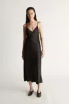 Lee Mathews Stella Silk Satin Slip Dress In Black