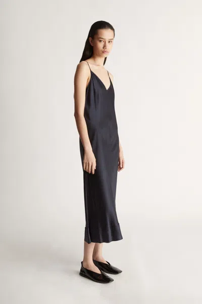Lee Mathews Stella Silk Satin Slip Dress In Midnight