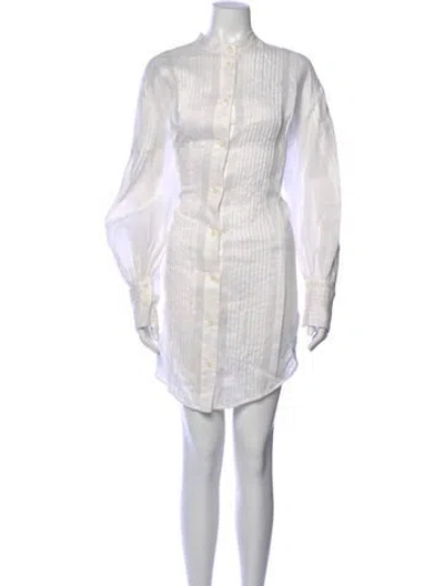 Pre-owned Lee Mathews Striped Knee-length Dress In White