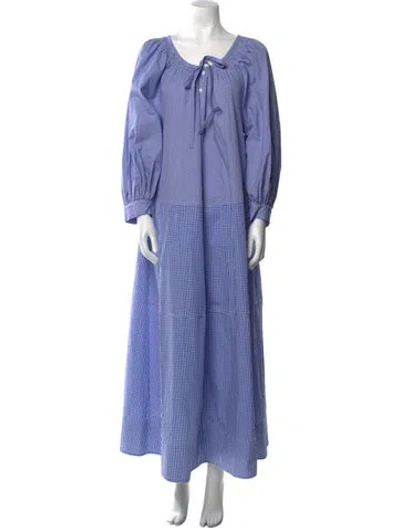 Pre-owned Lee Mathews Striped Long Dress In Blue