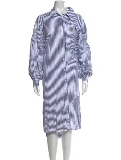 Pre-owned Lee Mathews Striped Long Dress In Blue