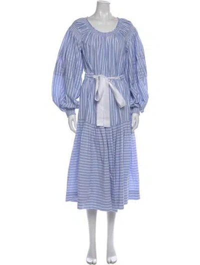 Pre-owned Lee Mathews Striped Long Dress In Blue
