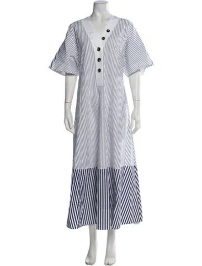 Pre-owned Lee Mathews Striped Long Dress In Blue