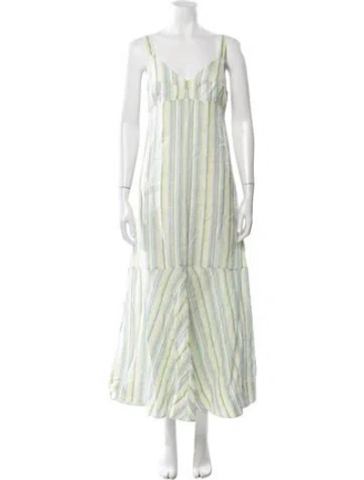 Pre-owned Lee Mathews Striped Long Dress In Green