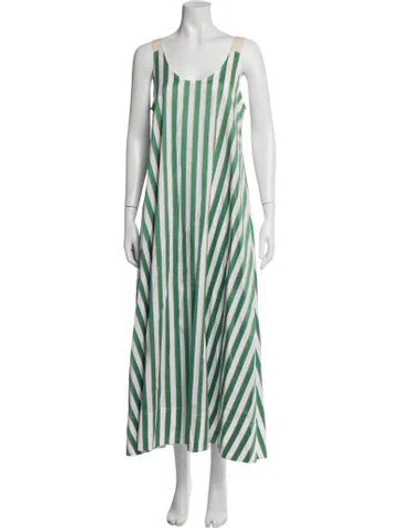 Pre-owned Lee Mathews Striped Long Dress In Green