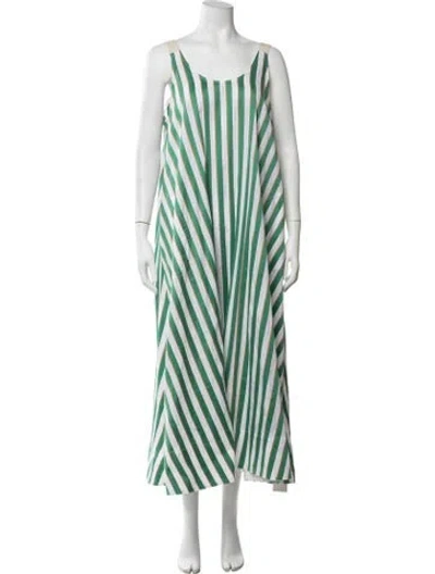 Pre-owned Lee Mathews Striped Long Dress In Green