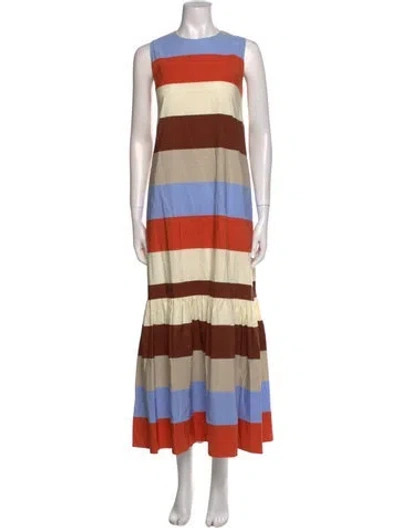 Pre-owned Lee Mathews Striped Long Dress In Orange