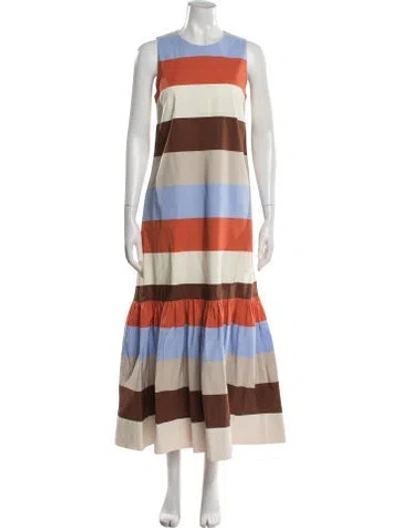 Pre-owned Lee Mathews Striped Long Dress In Orange
