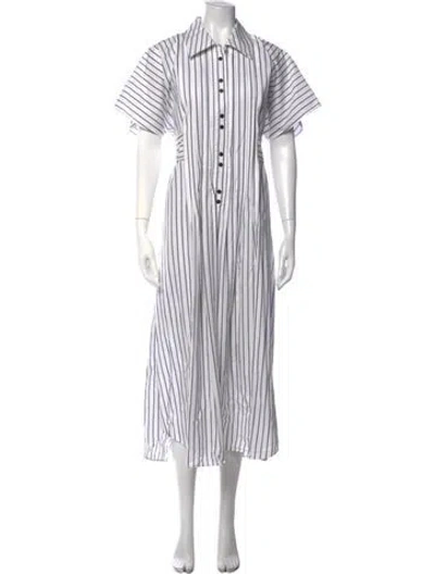 Pre-owned Lee Mathews Striped Long Dress In White