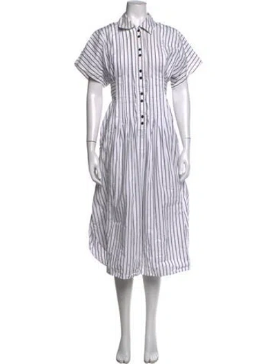 Pre-owned Lee Mathews Striped Long Dress In White