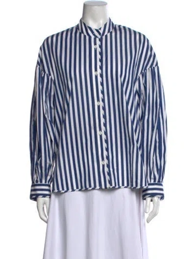 Pre-owned Lee Mathews Striped Long Sleeve Blouse In Blue