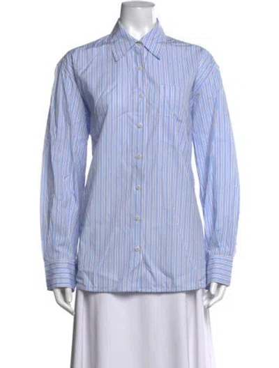 Pre-owned Lee Mathews Striped Long Sleeve Button-up Top In Blue