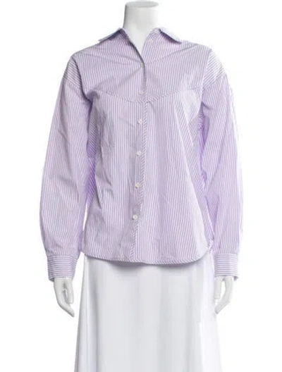 Pre-owned Lee Mathews Striped Long Sleeve Button-up Top In Purple