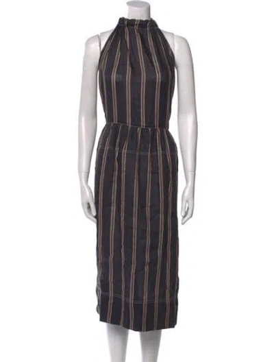 Pre-owned Lee Mathews Striped Midi Length Dress In Black