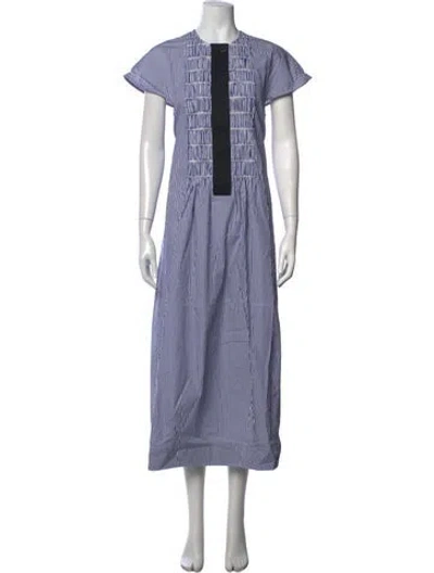 Pre-owned Lee Mathews Striped Midi Length Dress In Blue