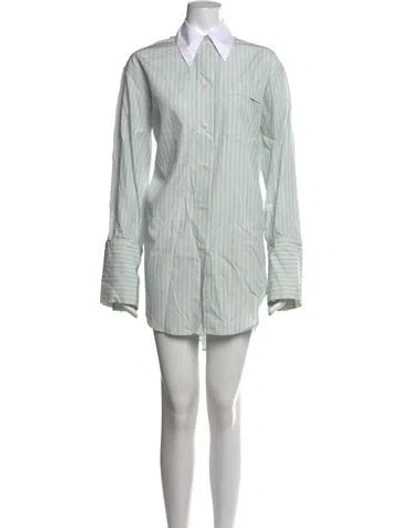 Pre-owned Lee Mathews Striped Midi Length Dress In Green