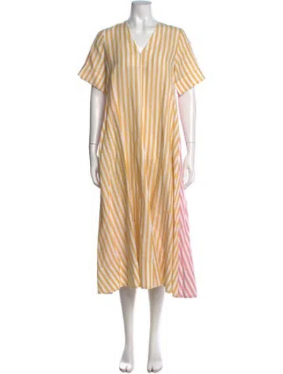 Pre-owned Lee Mathews Striped Midi Length Dress In Pink/yellow