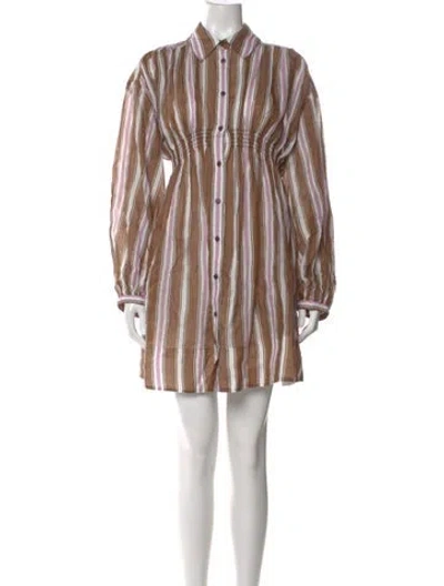 Pre-owned Lee Mathews Striped Mini Dress W/ Tags In Brown