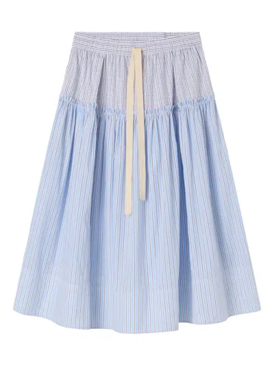 Lee Mathews Striped Tiered Skirt In Blue