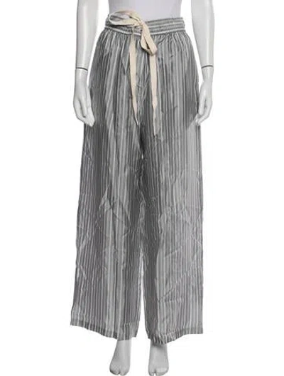 Pre-owned Lee Mathews Striped Wide Leg Pants In White