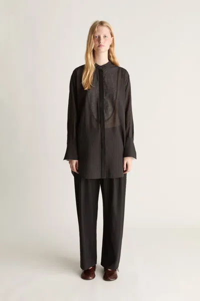 Lee Mathews Symes Gathered Ls Shirt In Black