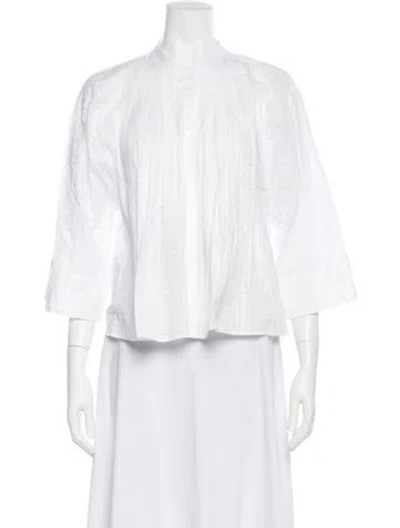 Pre-owned Lee Mathews Three-quarter Sleeve Blouse In White