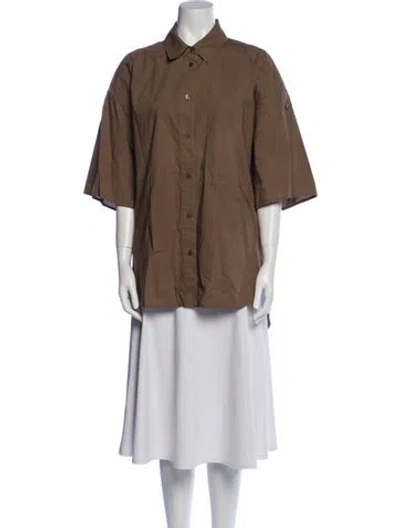 Pre-owned Lee Mathews Three-quarter Sleeve Button-up Top In Brown