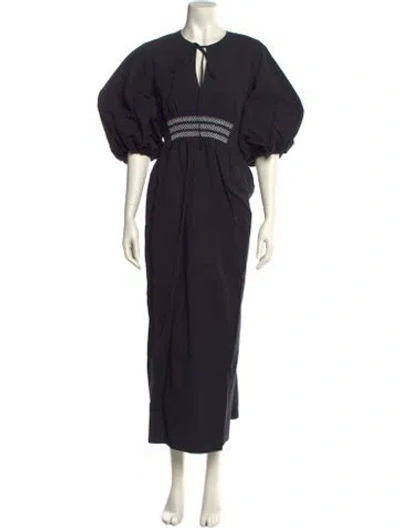 Pre-owned Lee Mathews Tie Neck Long Dress In Black