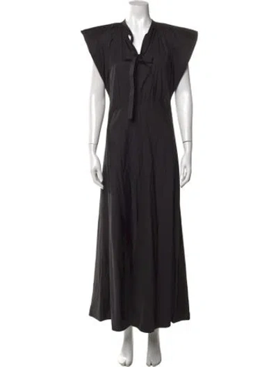 Pre-owned Lee Mathews Tie Neck Long Dress In Black