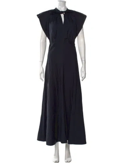 Pre-owned Lee Mathews Tie Neck Long Dress In Black