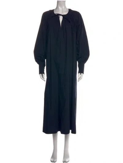 Pre-owned Lee Mathews Tie Neck Long Dress In Blue