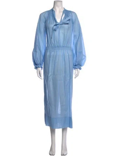 Pre-owned Lee Mathews Tie Neck Long Dress In Blue