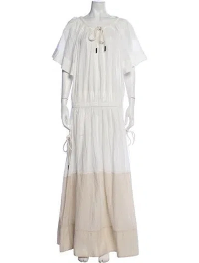 Pre-owned Lee Mathews Tie Neck Long Dress In Neutrals
