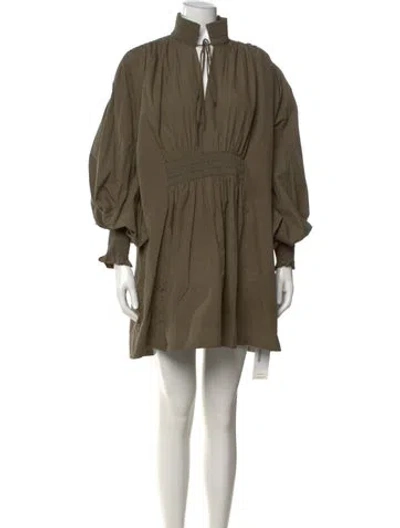 Pre-owned Lee Mathews Tie Neck Mini Dress In Green