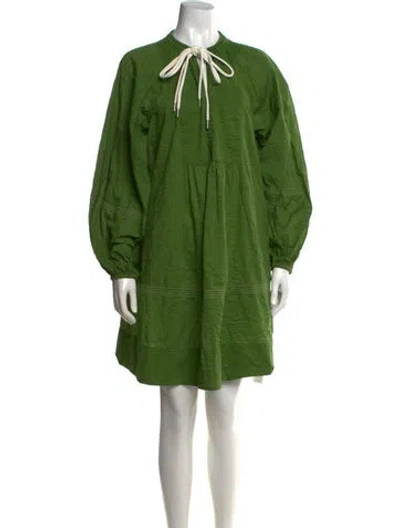 Pre-owned Lee Mathews Tie Neck Mini Dress In Green