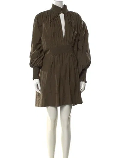 Pre-owned Lee Mathews Tie Neck Mini Dress In Green