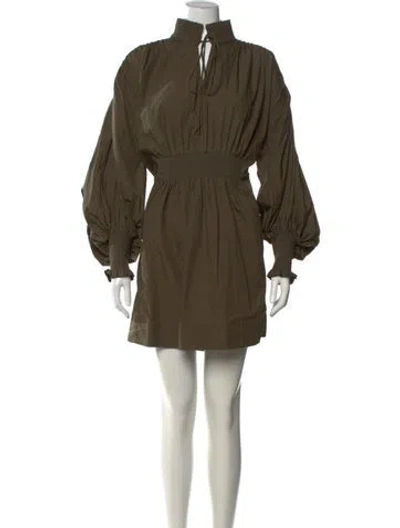 Pre-owned Lee Mathews Tie Neck Mini Dress In Green